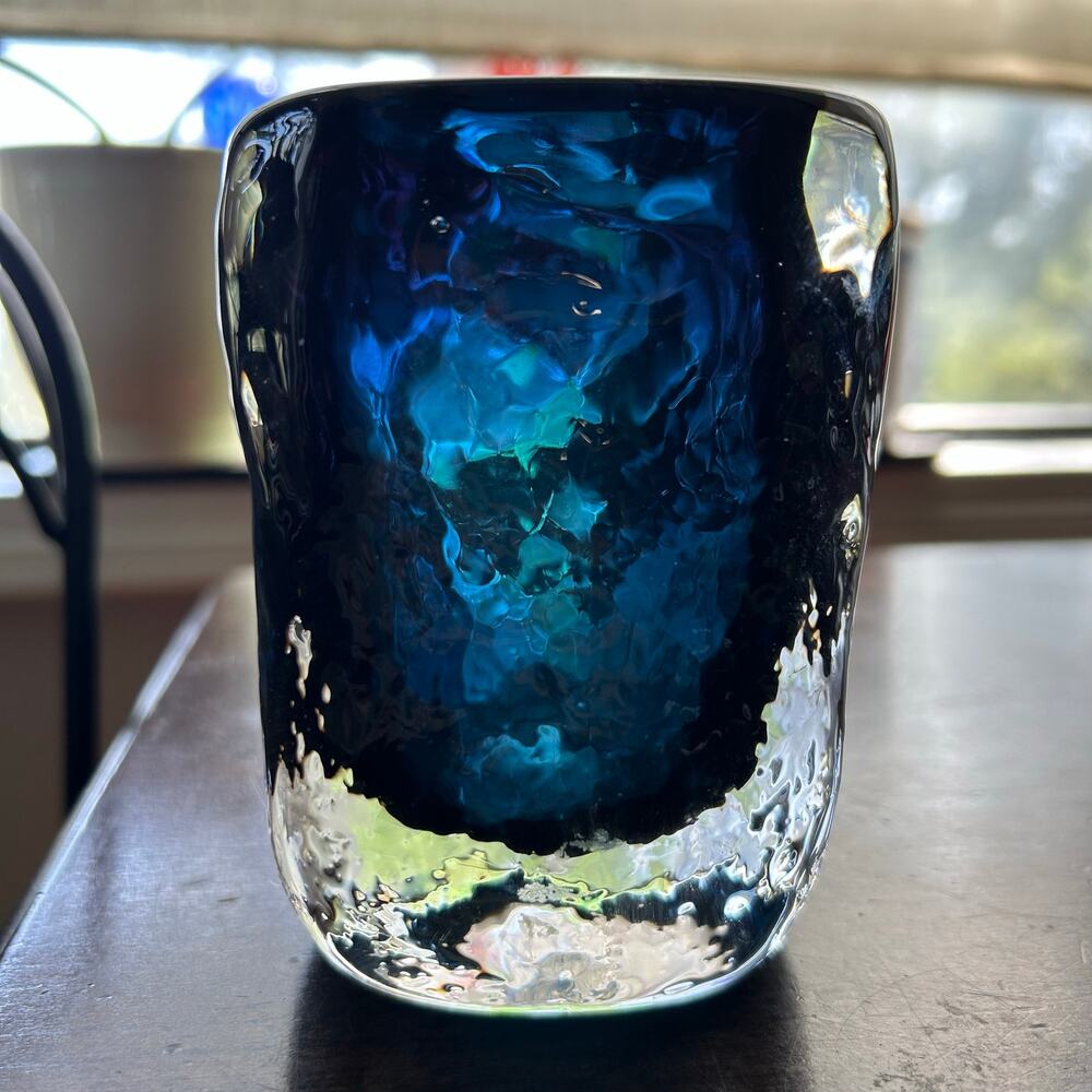 Hendrick Vase 3Lx3Wx4H blue glass art hand crafted